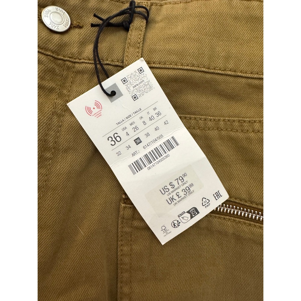 ZARA Utility barrel Pants Women Size 4 EU 36 Tan Brown Straight Leg NWT - Picture 3 of 5